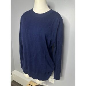 Arach & Cloz Womens Navy Blue Textured Block Crew Neck Sweater Large NWT
